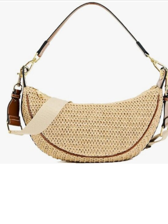 Handbags - Woven Straw Crescent Crossbody Bag – Summer Beach Shoulder Hobo Purse